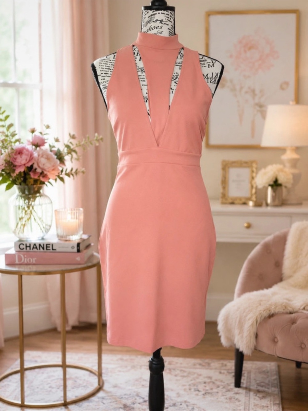 Solemio Coral Halter V-Front Mini Dress